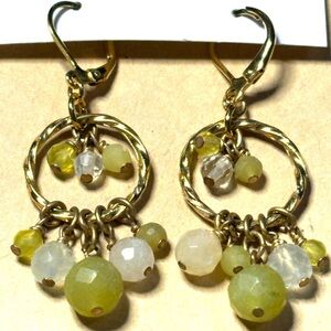 Elegant Green and White Dangle Earrings